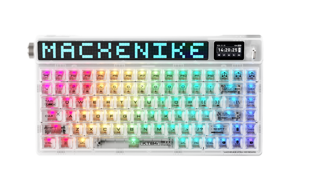 Bàn phím Machenike KT84-B84W White Smart Screen Tri-Mode Gateron North Pole 2.0 Yellow switch